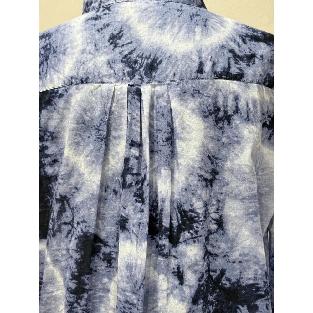 Michael Kors Top‎ M Blue Tie-Dye Beaded Bib Pleated Hippie Boho Peasant Popover